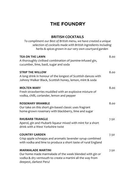 Drinks Menu - The Foundry