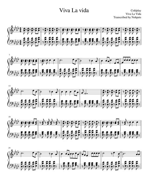 Viva La Vida (ColdPlay) em partitura para piano - página 1 | Sheet ...