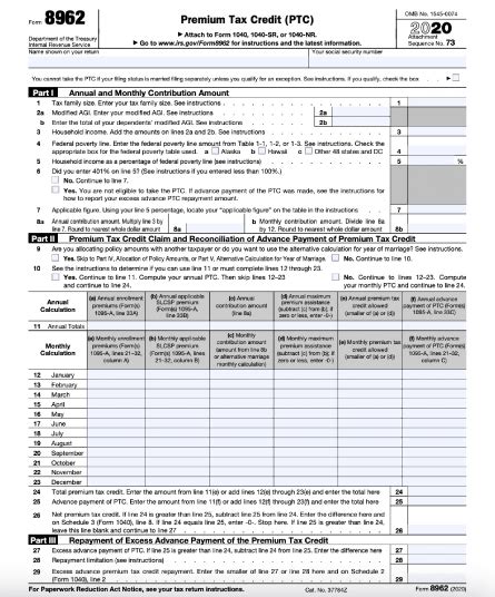 Irs Form 8962 Instructions 2023 - Printable Forms Free Online