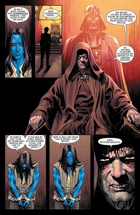 a comic page with an image of darth vader in the background and blue ...