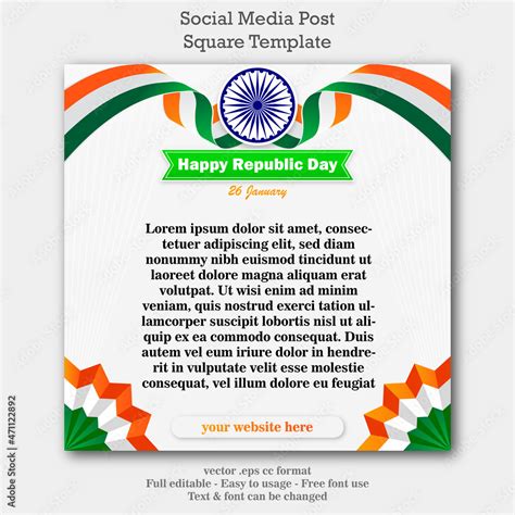 happy republic day square social media template instagram post vector illustration Stock Vector ...