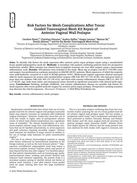 (PDF) Risk factors for mesh complications after trocar guided transvaginal mesh kit repair of ...