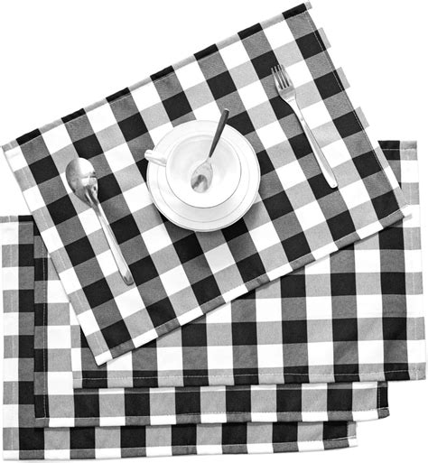 Amazon.com: White Chess Placemats - Set of 4 - Black and White - Small Square Chess Style Easy ...