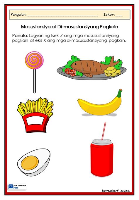 Masustansiya at Di-masustansiyang Pagkain Worksheet - Fun Teacher Files