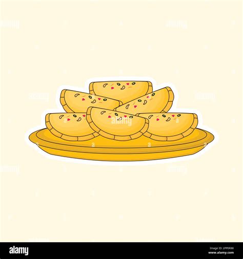 Yellow Gujia (Dumplings Dish) Plate On Cosmic Latte Background Stock ...