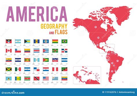 El Sistema De 35 Banderas De América Aisló En El Fondo Y El Mapa ...