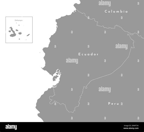 Vector illustration in gray color. Simplified political map with Ecuador in the center and ...