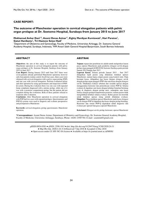 (PDF) The outcome of Manchester operation in cervical elongation patients with pelvic organ ...