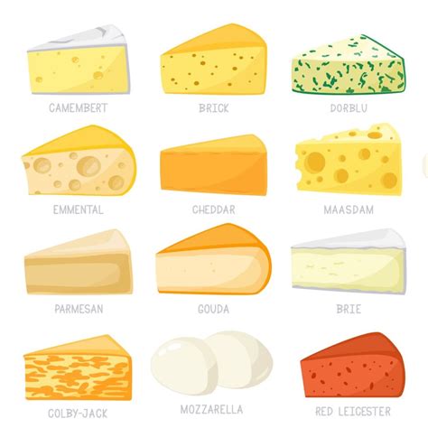 Cartoon Cheese Types. Cheese Triangles, Cheddar, Brie, Mozza – MasterBundles