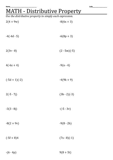 Distributive Property Worksheets 7th Grade