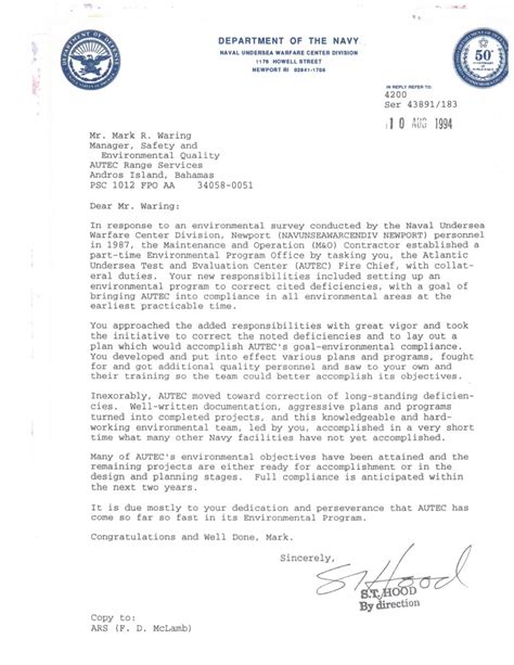 US Navy commendation Letter