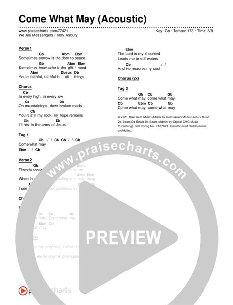 Come What May (Acoustic) + Chords PDF (We Are Messengers / Cory Asbury ...