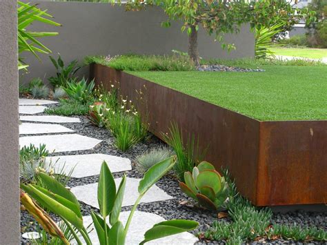 Metal wall planter landscape industrial with retaining wall Steel Retaining Wall, Backyard ...