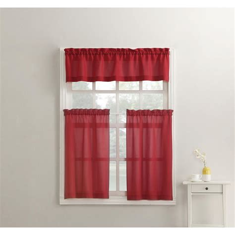 No. 918 Martine Red Microfiber Kitchen Curtains (3-Piece Set) - 54 in. W x 36 in. L-50430 - The ...