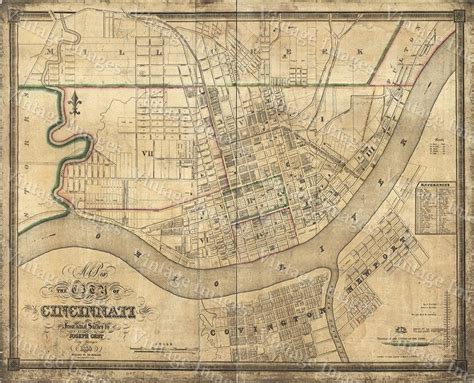 1838 Cincinnati Ohio Street Map Old Map of Cincinnati Historic Restoration Hardware Style ...