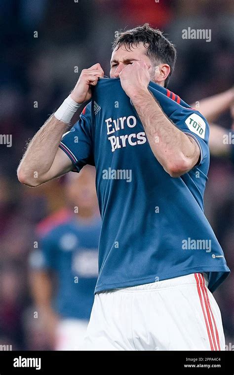 Santiago Gimenez of Feyenoord Rotterdam looks dejected during the UEFA ...