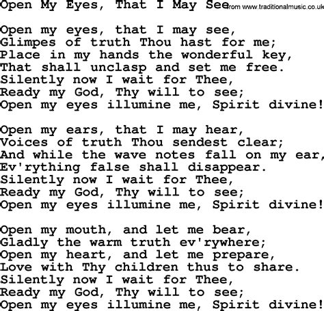 Baptist Hymnal, Christian Song: Open My Eyes, That I May See- lyrics with PDF for printing