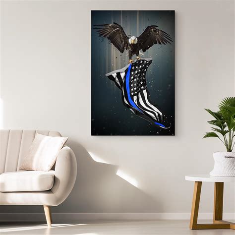 Thin Blue Line Eagle & American Flag Canvas Wall Art | Heroic Defender