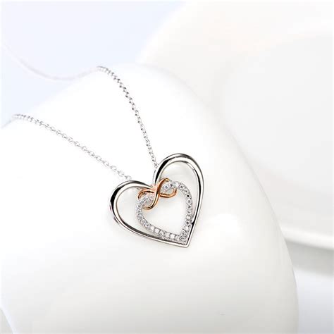 I Love You Necklace Silver and Rose Gold Zircon Heart - Etsy