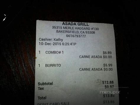 Menu of Asada Grill in Bakersfield, CA 93308