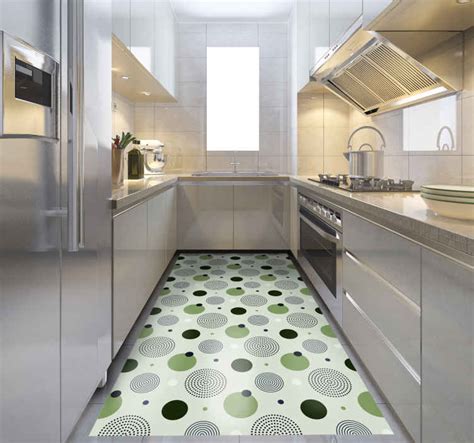 Green and black geometric pattern kitchen flooring - TenStickers