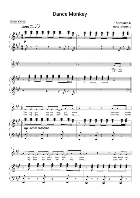 Tones and I - Dance Monkey sheet music for piano with letters download | Piano&Vocal SKU ...