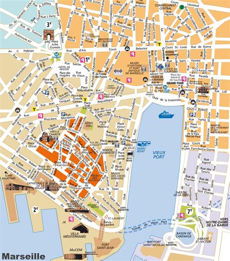 Vieux port Marseille map - Marseille cruise port map (Provence-Alpes-Côte d'Azur - France)