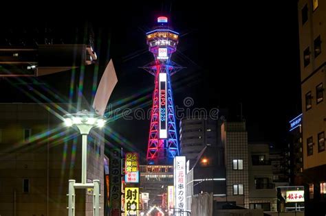 Osaka Shinsekai Tsutenkaku Tower at Night Editorial Photography - Image ...