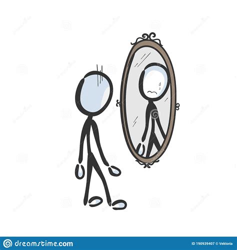 Sad Crying Man Looking In Mirror. Vector Simple Low Self Esteem Reflection In The Mirror ...