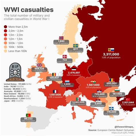 How many people died during World War I? Data... - Maps on the Web