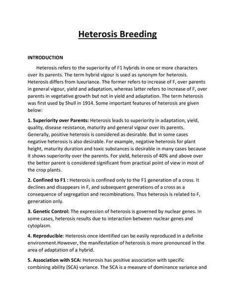 GPB-416 Heterosis breeding - Heterosis Breeding INTRODUCTION Heterosis refers to the superiority ...