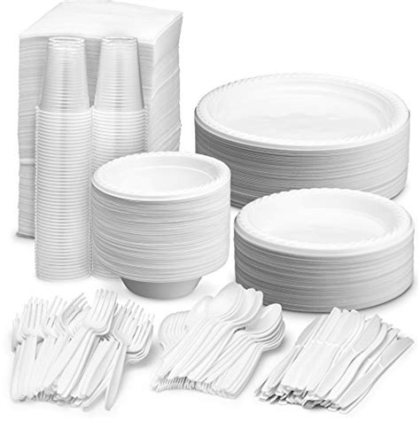 Disposable Dinnerware Set – Serves 100 – White Party Supplies – Includes 6’’ & 9’’ inch Plastic ...
