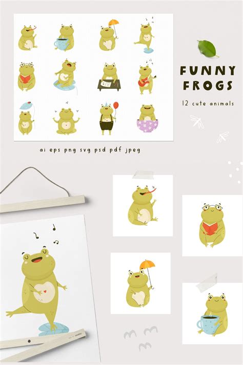 Funny Frogs Cliparts / Cute Stickers, Kids Prints