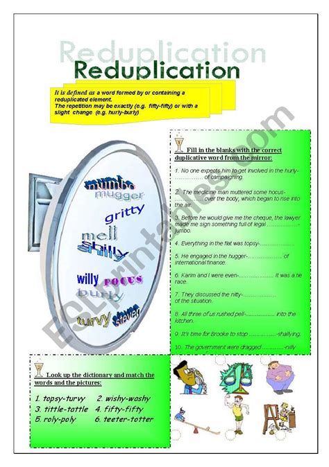 Reduplication In English - ESL worksheet by emulator