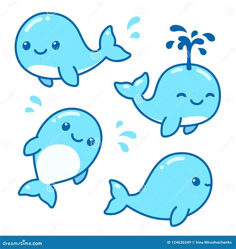 Cute cartoon whale set stock vector. Illustration of drop - 124626349