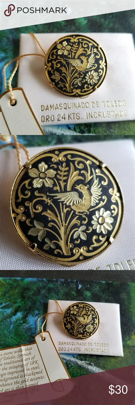 NWT Vintage Damascene gold inlay brooch Spain | Vintage brooch jewelry ...