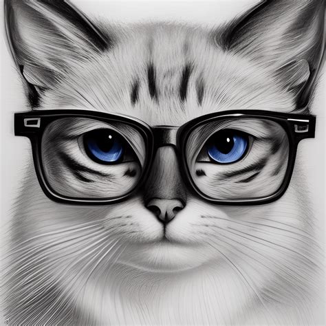 Cute Cat in Glasses Sketch · Creative Fabrica