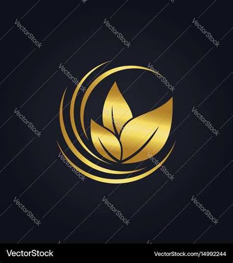 Organic green leaf botany gold logo Royalty Free Vector