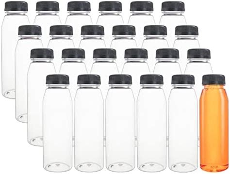 24 Pack 8oz (250 ml) Clear PET Plastic Juice Bottles with Caps - Bulk Beverage Containers with ...