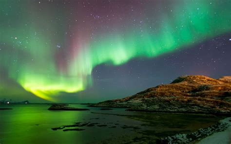 Aurora Borealis Lights Reflecting in the Sea