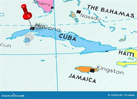 Cuba, Havana - Capital City, Pinned on Political Map Stock Illustration - Illustration of ...