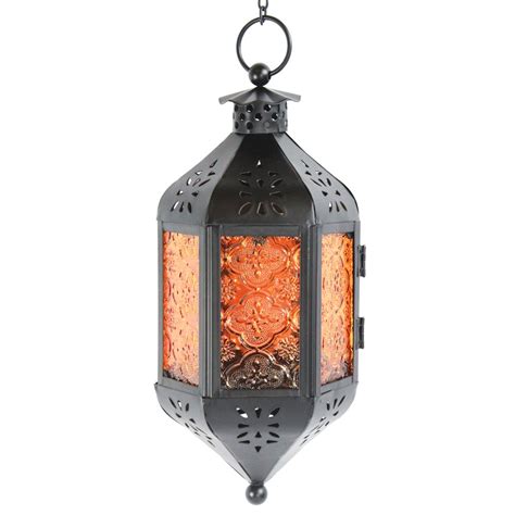 Amber Glass Hanging Moroccan Candle Lantern with Chain - Walmart.com - Walmart.com