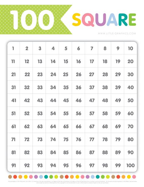 100 Square Chart Free Download | Little Graphics