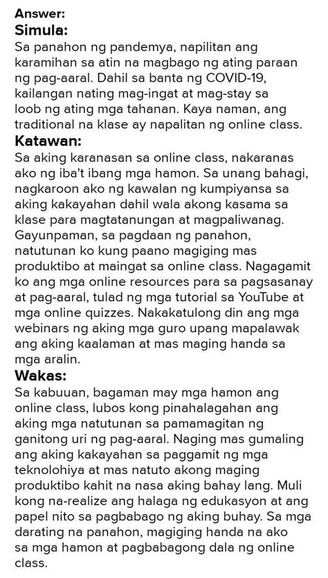 Sumulat ng isang sanaysay na may tatlong talata tungkol sa iyong ...