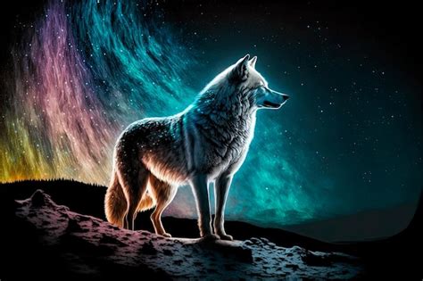 Premium Photo | Lone wolf sings his song on top at night Digital art