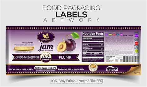 Premium Vector | Food Packaging Label Artwork Jam Label Design With Plump