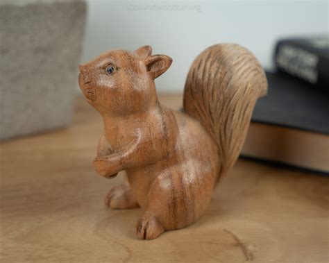 Wooden Squirrel Statue Small Hand Carved Sculpture Wood | Etsy