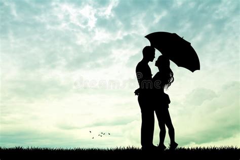 Couple with Umbrella in the Rain Stock Illustration - Illustration of ...