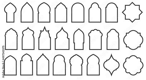 Arabic arch windows and doors. Set of silhouettes of islamic badges ...