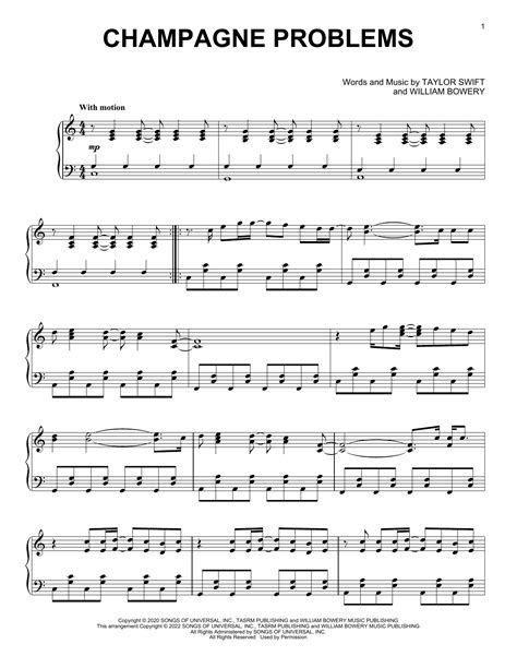 champagne problems by Taylor Swift Sheet Music for Piano Solo at Sheet ...